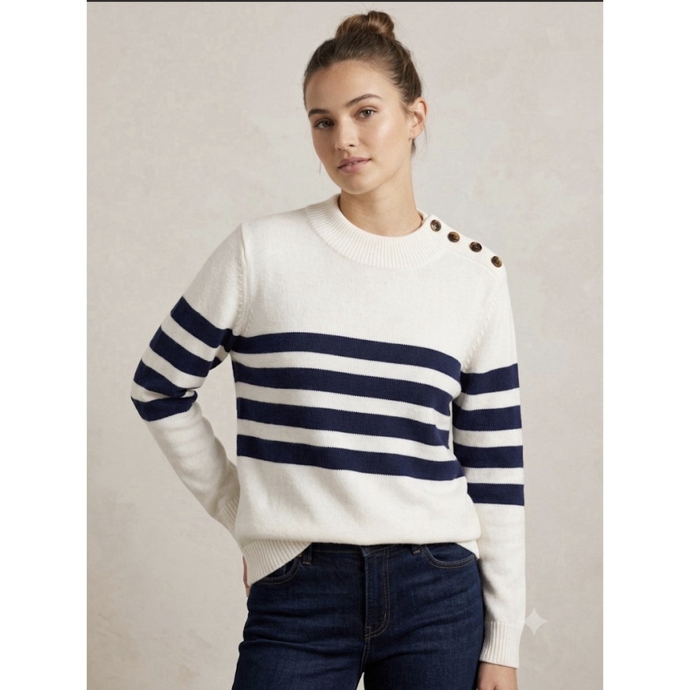the Candace Cameron Bure Striped Sweater with Button Detail Size Medium Nautical